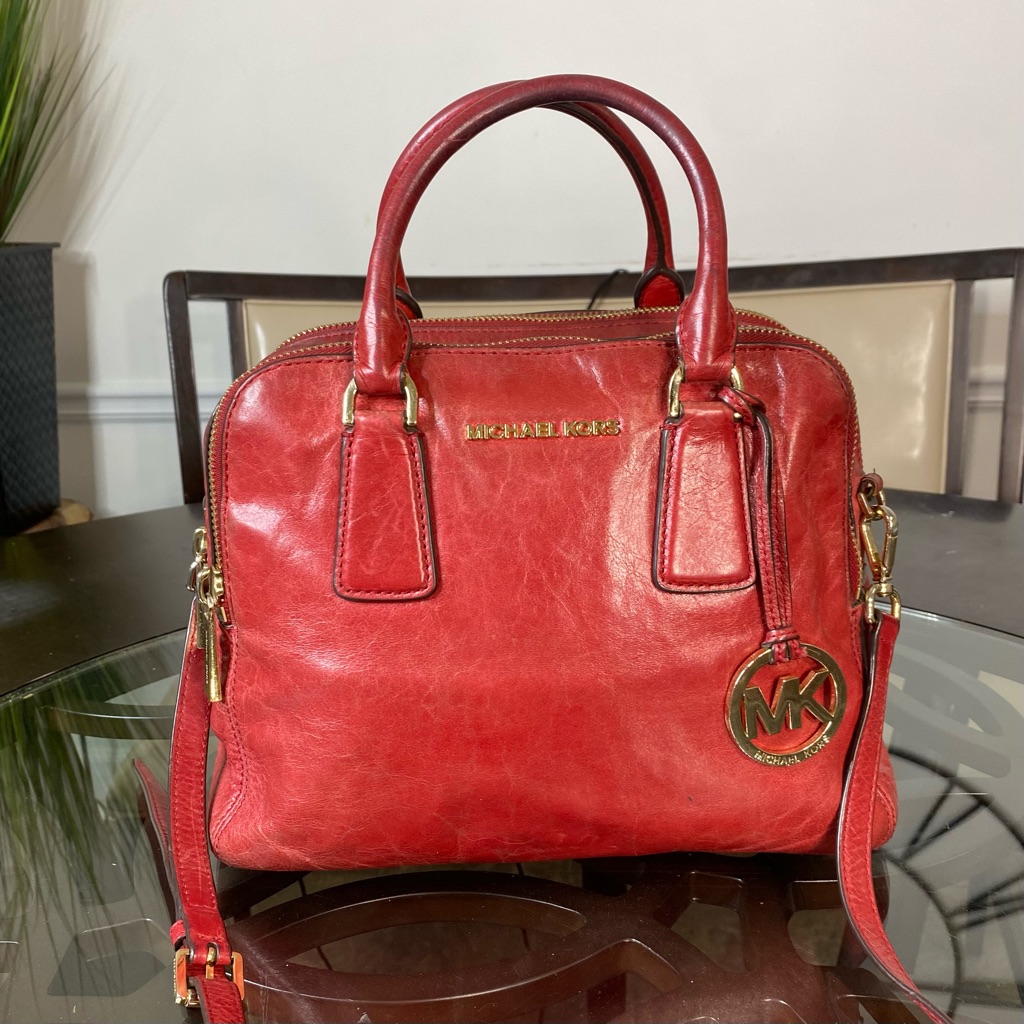 Michael Kors Alexis Medium Leather Satchel Caramel Red